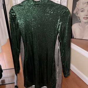 Zara short sequin dress - emerald green open back